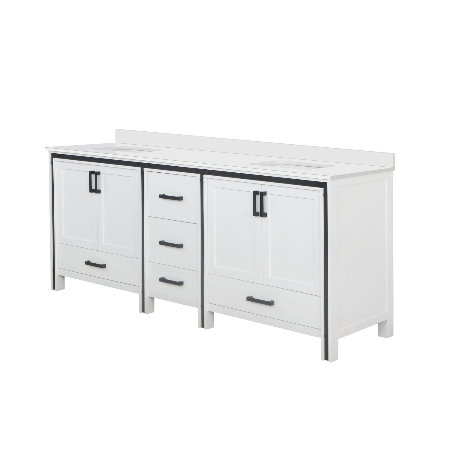 Ziva Freestanding 84 in. Freestanding Bathroom Vanity With Double Integrated Ceramic Sink, White Cultured Marble Top