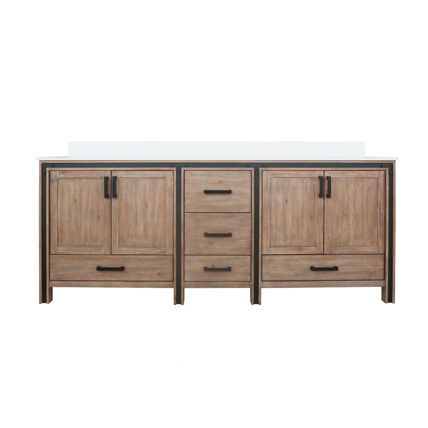 Ziva Freestanding 84 in. Freestanding Bathroom Vanity With Double Integrated Ceramic Sink, White Cultured Marble Top