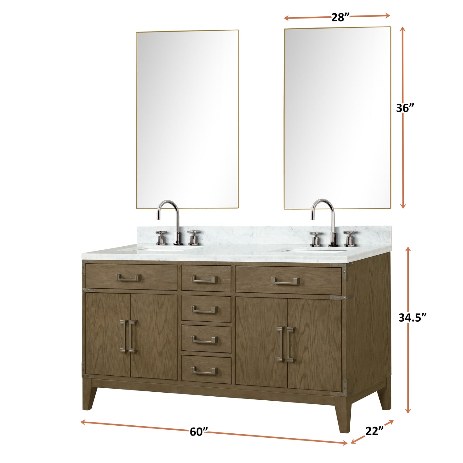 Laurel 60 in. Freestanding Bathroom Vanity with Carrara Marble Sink Top