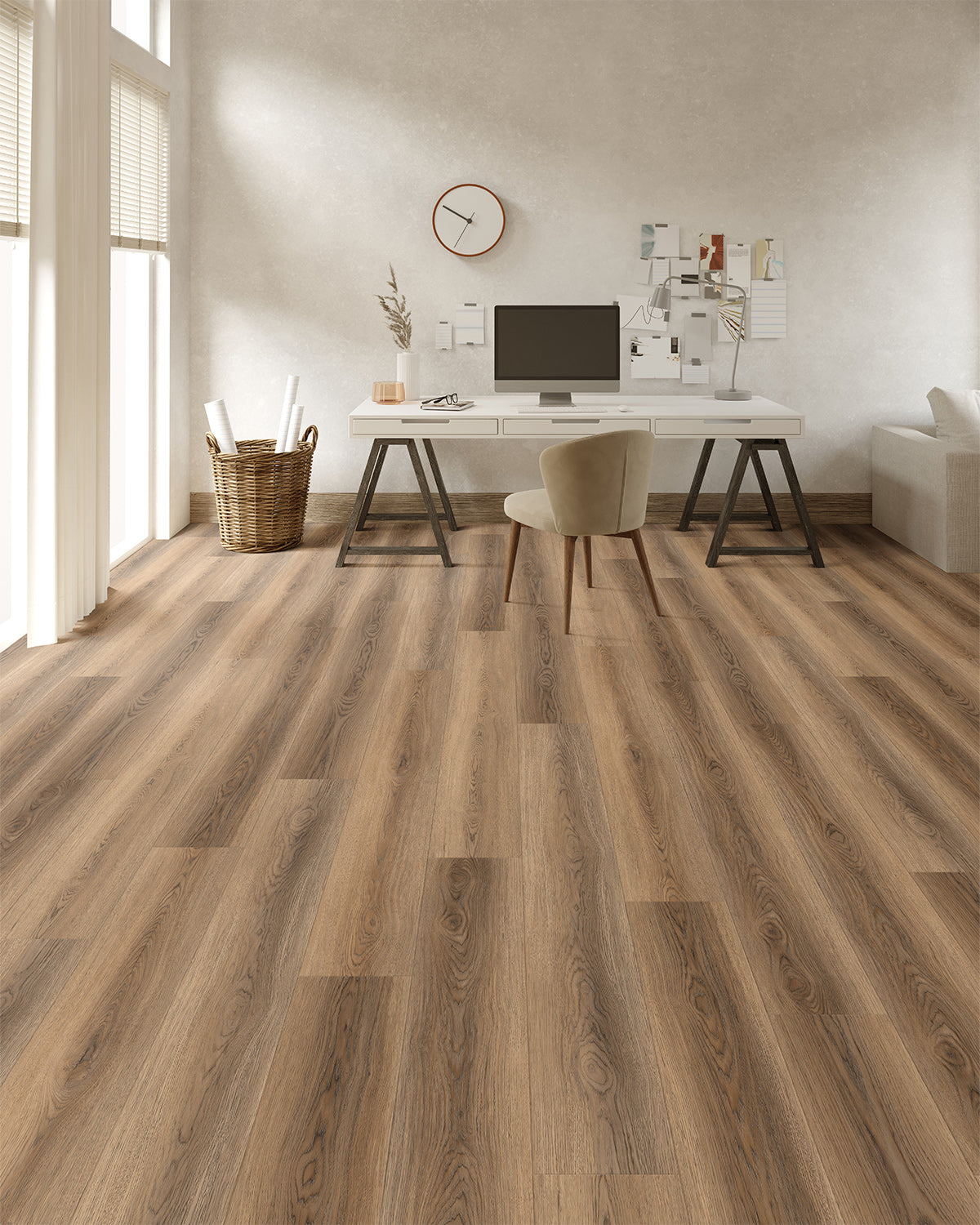 Laminate Luxury Vinyl Flooring, Click Lock Floating, Texana Hickory, 7" X 60" X 12mm, AC4 Wear Layer - Legacy Grove Collection (19.08 SQFT/CTN)