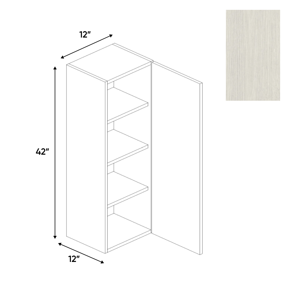 RTA - White Frozen Wood Textured - Wall Cabinet - 12"W x 42"H x 12"D - Frameless Cabinet