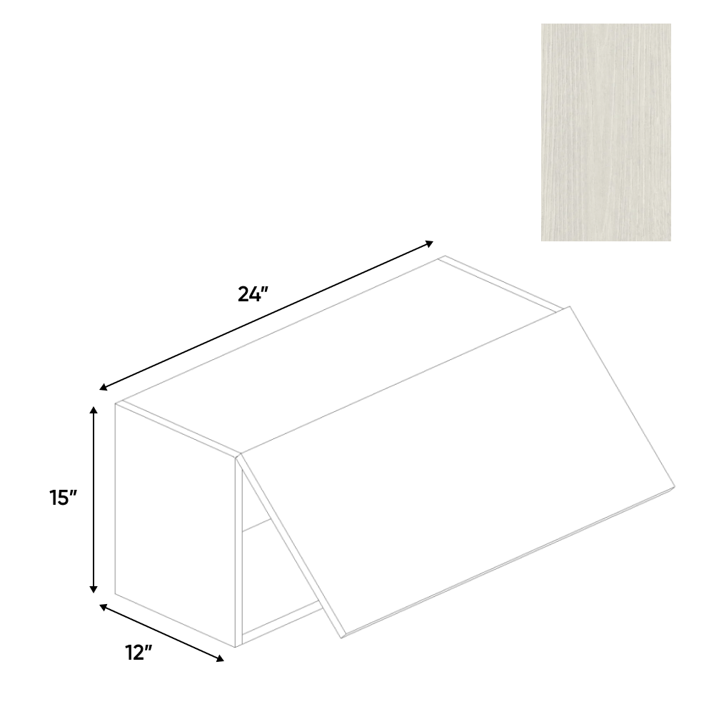 RTA - White Frozen Wood Textured - Wall Upper Cabinet - 24"W x 15"H x 12"D - Frameless Cabinet