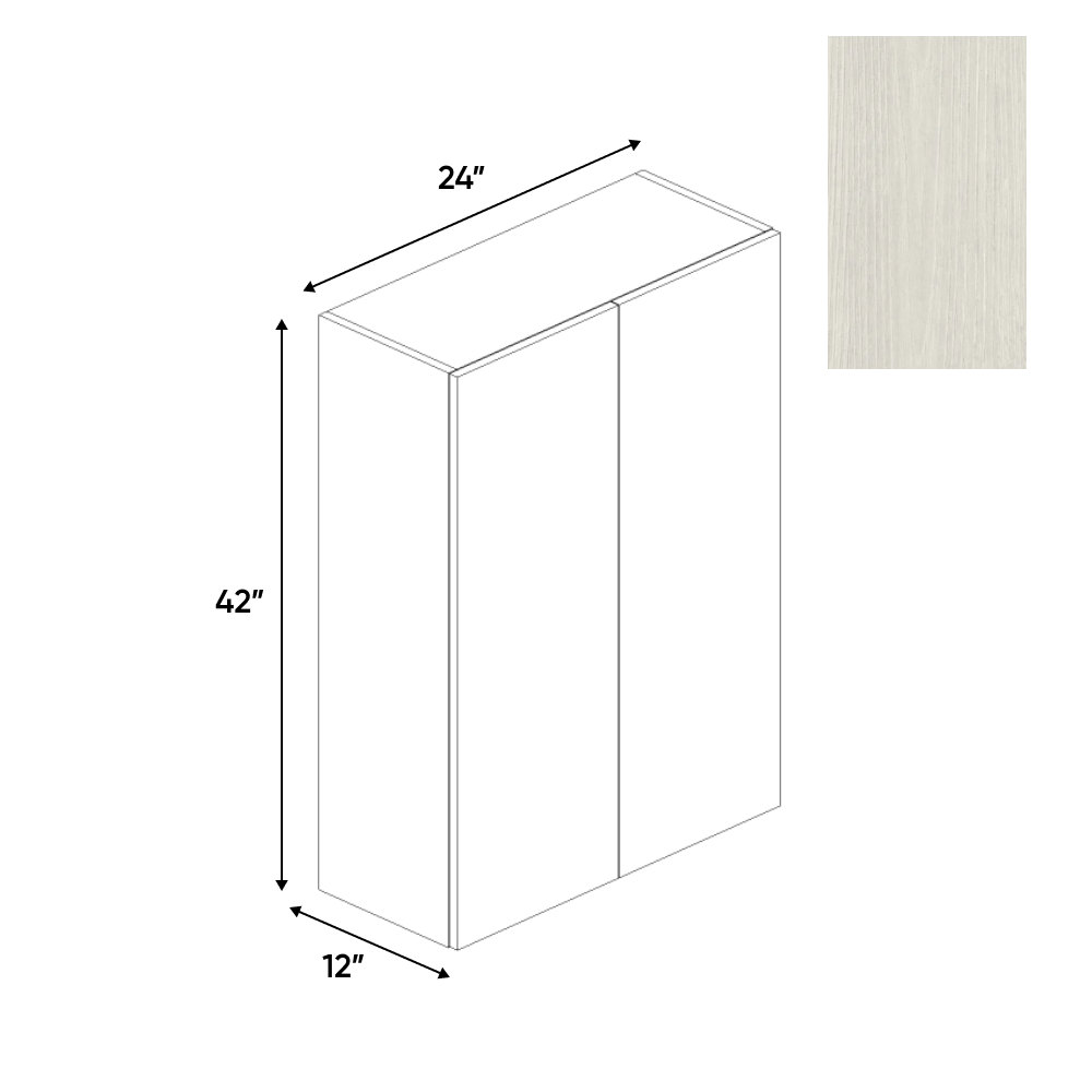 RTA - White Frozen Wood Textured - Wall Cabinet - 24"W x 42"H x 12"D - Frameless Cabinet