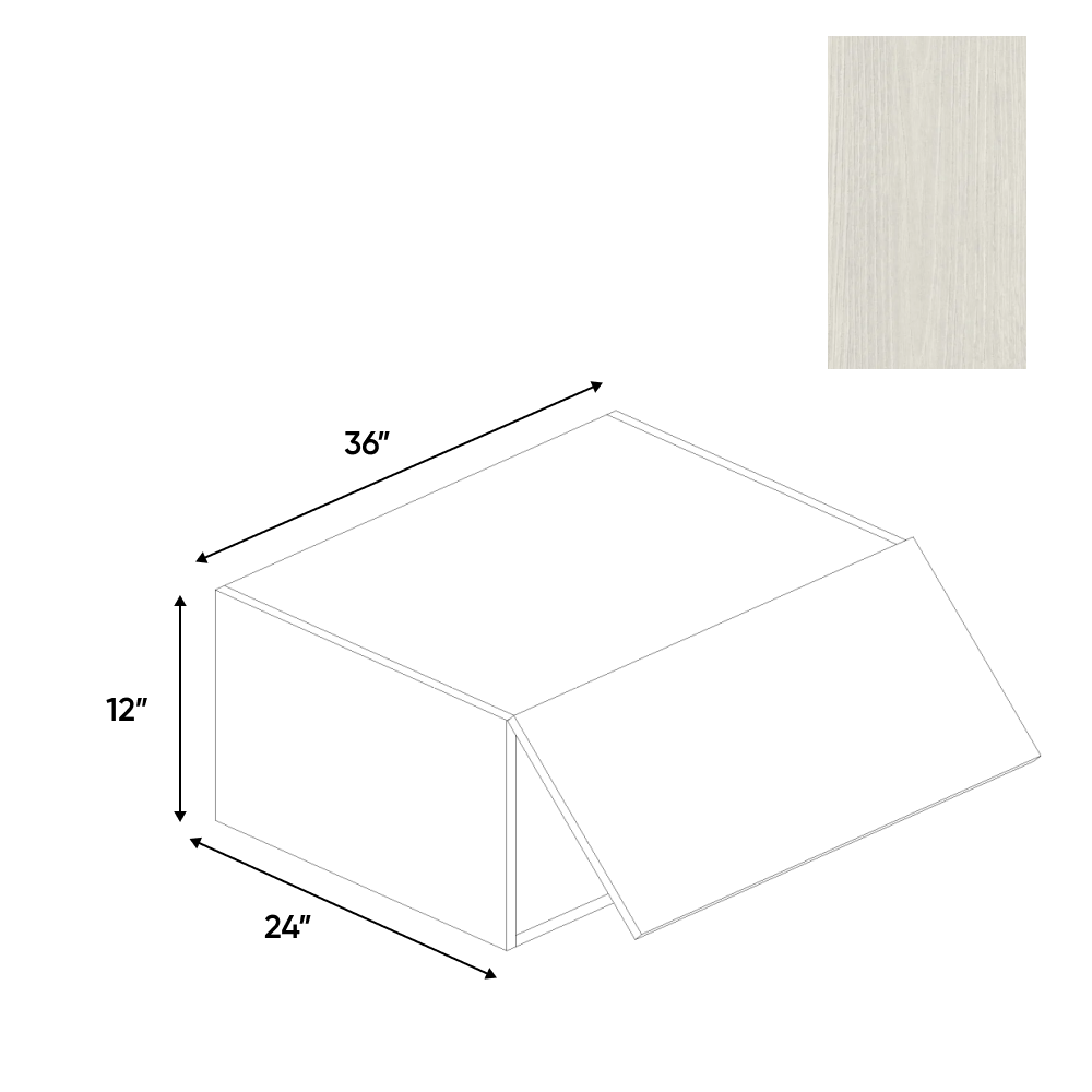RTA - White Frozen Wood Textured - Wall Upper Cabinet - 36"W x 12"H x 24"D - Frameless Cabinet