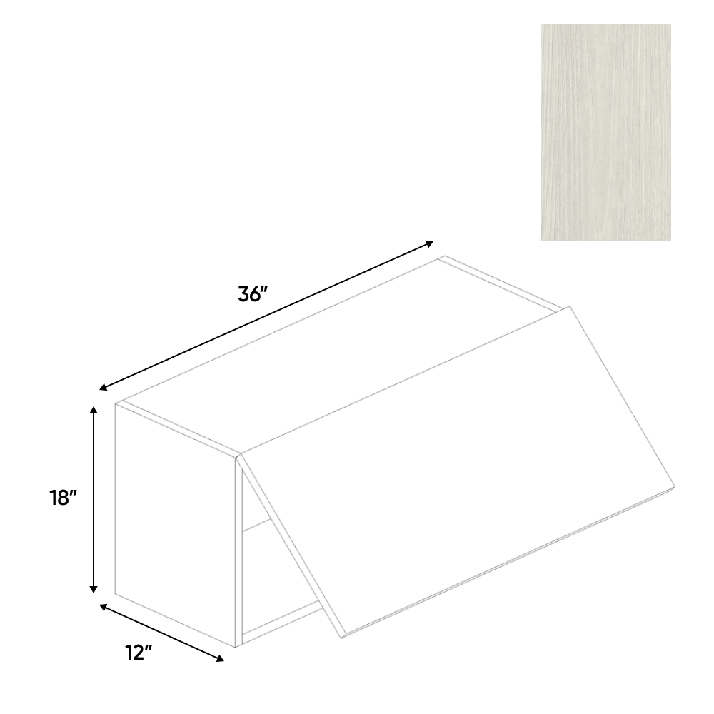 RTA - White Frozen Wood Textured - Wall Upper Cabinet - 36"W x 18"H x 12"D - Frameless Cabinet