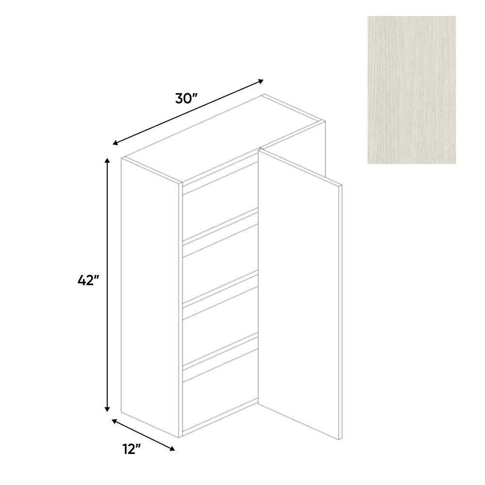 RTA - White Frozen Wood Textured - Wall Blind Corner Cabinet - 30"W x 42"H x 12"D - Frameless Cabinet