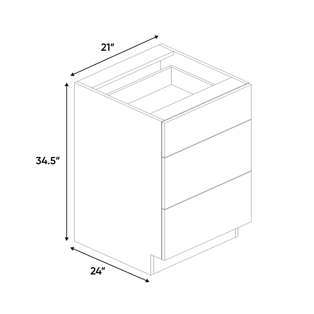 RTA - Olmo Textured - 3 Drawer Base Cabinet - 21"W x 34.5"H x 24"D - Frameless Cabinet