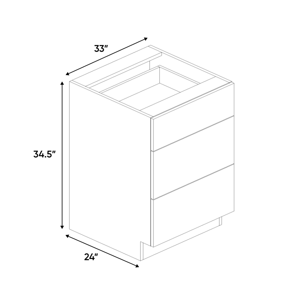 RTA - Negro Gloss - 3 Drawer Base Cabinet - 33"W x 34.5"H x 24"D - Frameless Cabinet