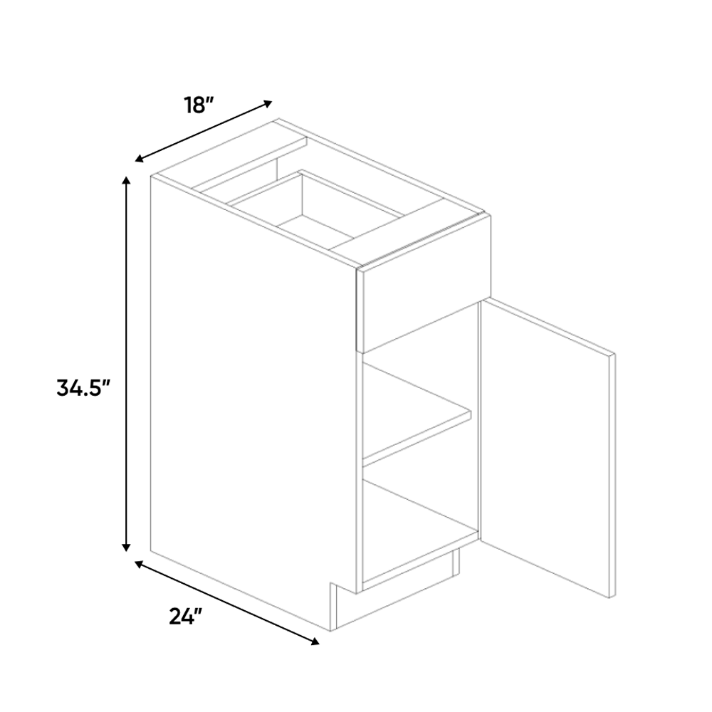 RTA - Blanco Gloss - Single Door Base Cabinet - 18"W x 34.5"H x 24"D - Frameless Cabinet