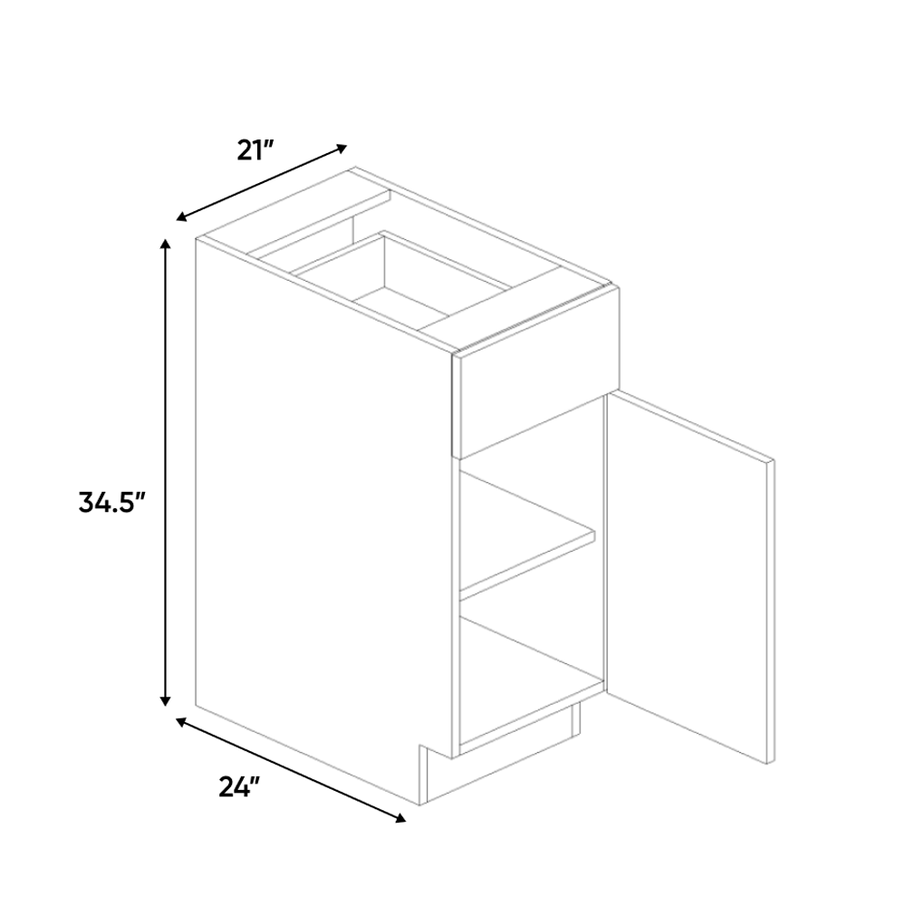 RTA - Indigo Blue Matte - Single Door Base Cabinet - 21"W x 34.5"H x 24"D - Frameless Cabinet