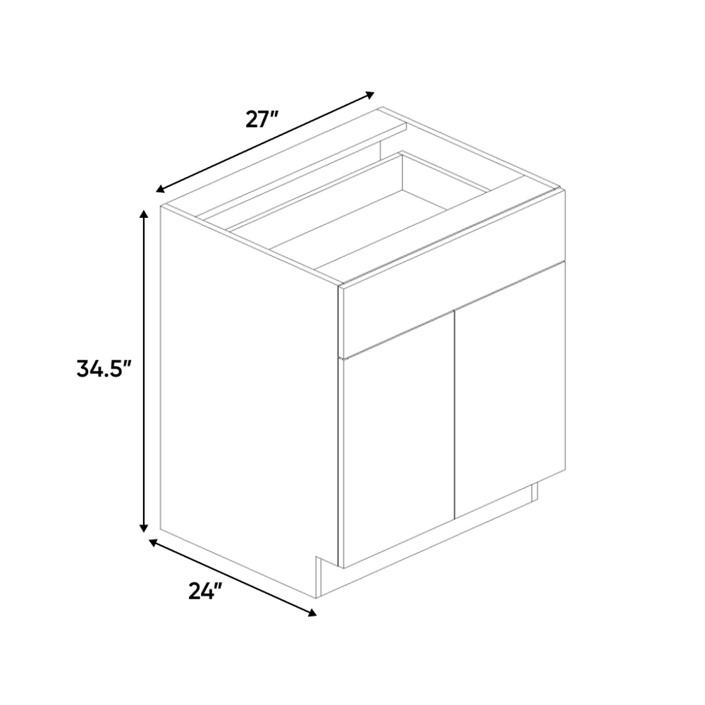 RTA - Blanco Gloss - Double Door Base Cabinet - 27"W x 34.5"H x 24"D - Frameless Cabinet