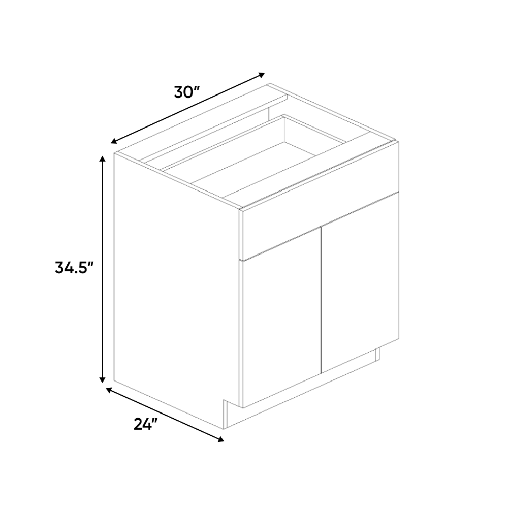 RTA - Lakeland Oak 02 Textured - Double Door Base Cabinet - 30"W x 34.5"H x 24"D - Frameless Cabinet