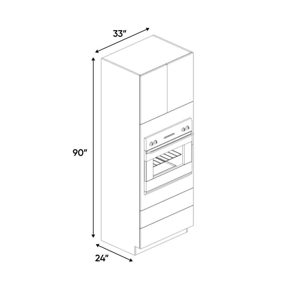 RTA - White Frozen Wood Textured - Tall Oven Cabinet - 33"W x 90"H x 24"D - Frameless Cabinet