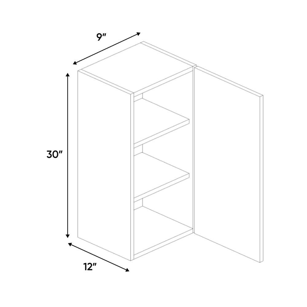 RTA - Blanco Gloss - Wall Cabinet - 9"W x 30"H x 12"D - Frameless Cabinet