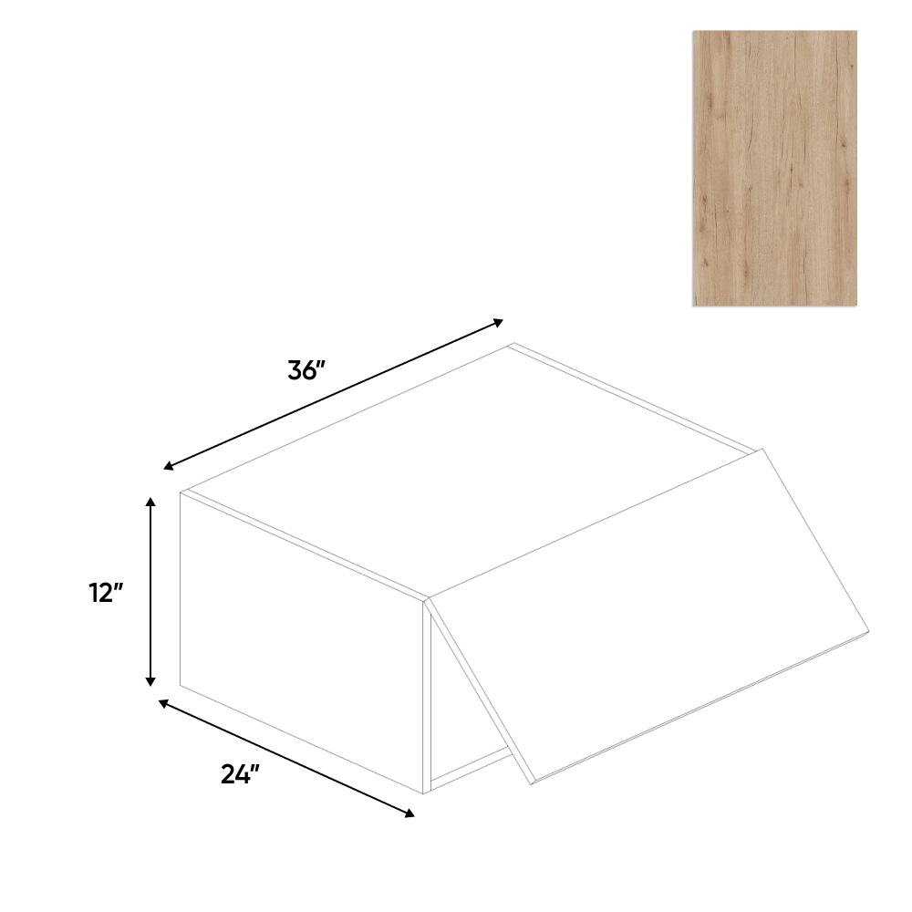 RTA - Anniversary Oak Textured - Wall Upper Cabinet - 36"W x 12"H x 24"D - Frameless Cabinet