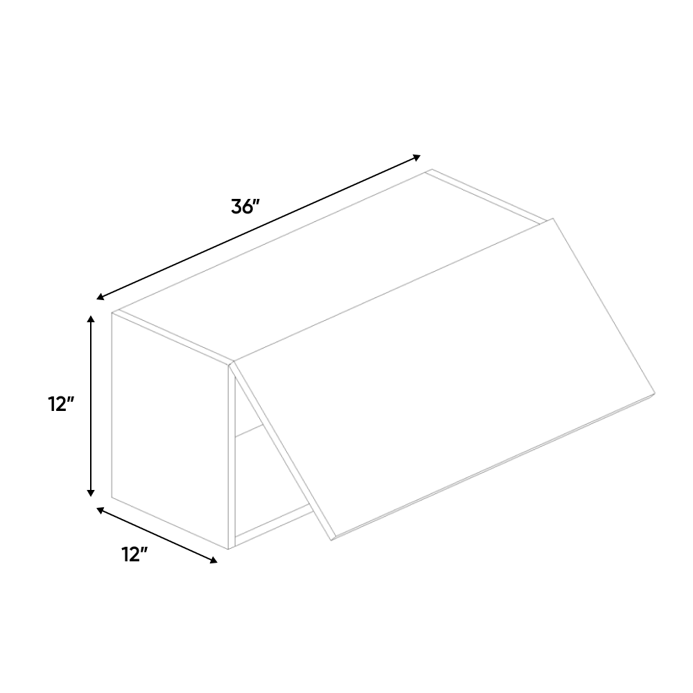 RTA - White Frozen Wood Textured - Wall Upper Cabinet - 36"W x 12"H x 12"D - Frameless Cabinet