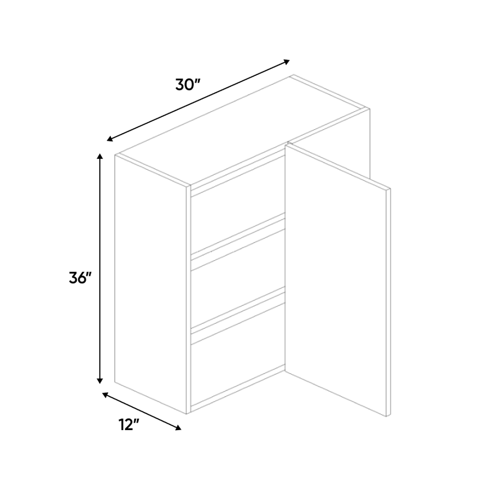 RTA - White Frozen Wood Textured - Wall Blind Corner Cabinet - 30"W x 36"H x 12"D - Frameless Cabinet