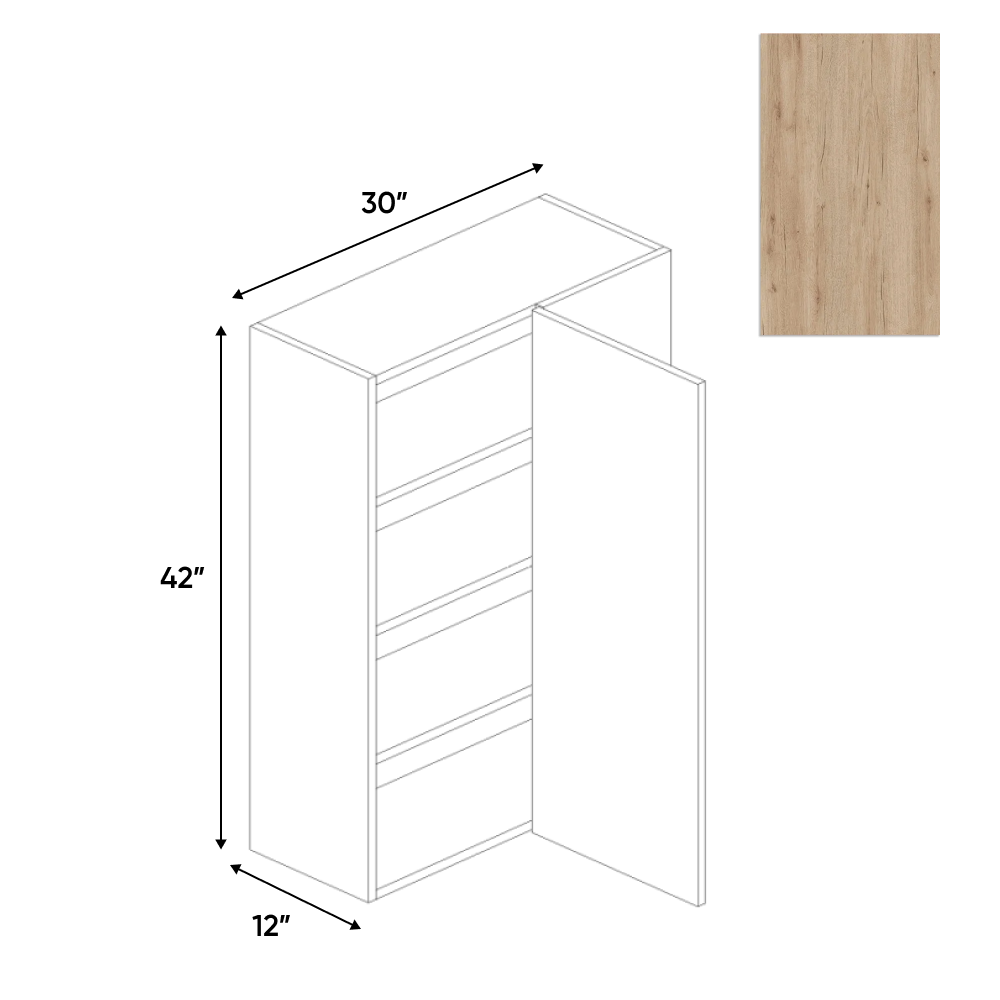 RTA - Anniversary Oak Textured - Wall Blind Corner Cabinet - 30"W x 42"H x 12"D - Frameless Cabinet