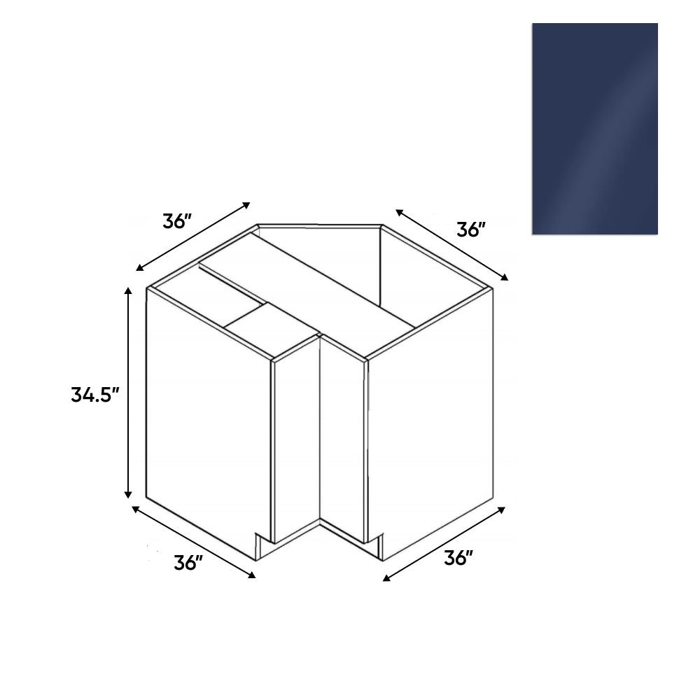 RTA - Indigo Blue Gloss - Lazy Susan Base Cabinet - 36"W x 34.5"H x 24"D - Frameless Cabinet