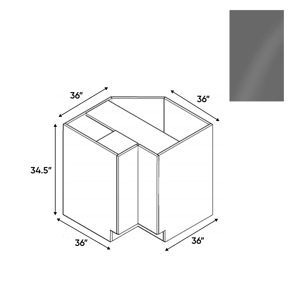 RTA - Gris Plomo Gloss - Lazy Susan Base Cabinet - 36"W x 34.5"H x 24"D - Frameless Cabinet