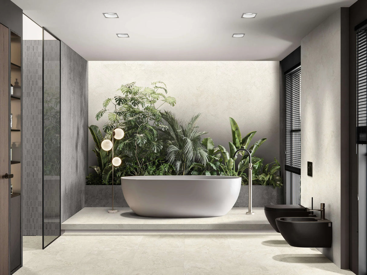 Ecostone 48 X 110 Matte Deco Porcelain Tile in Cross-Cut Chevron Fog