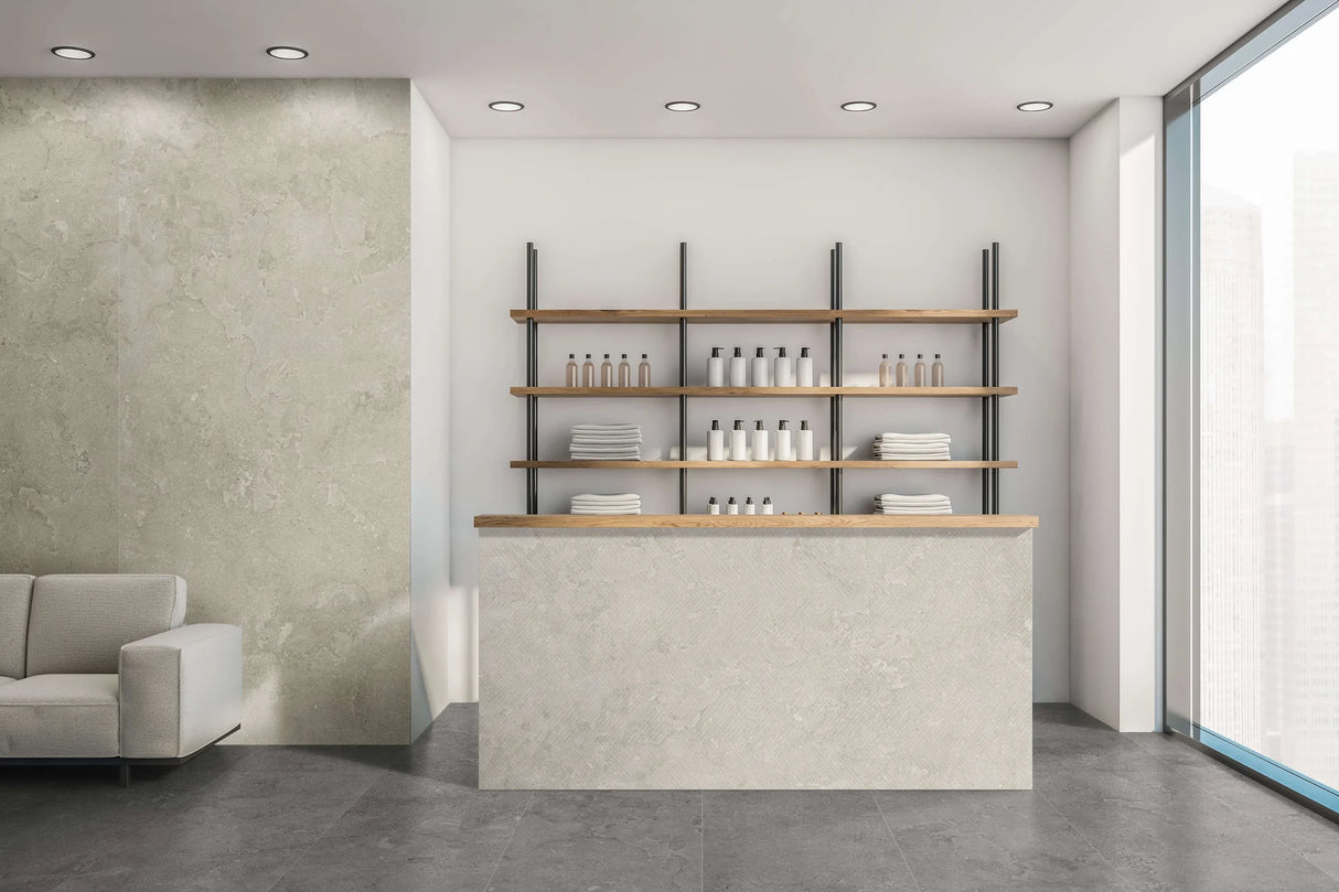 Ecostone 48 X 110 Matte Deco Porcelain Tile in Cross-Cut Chevron Mist