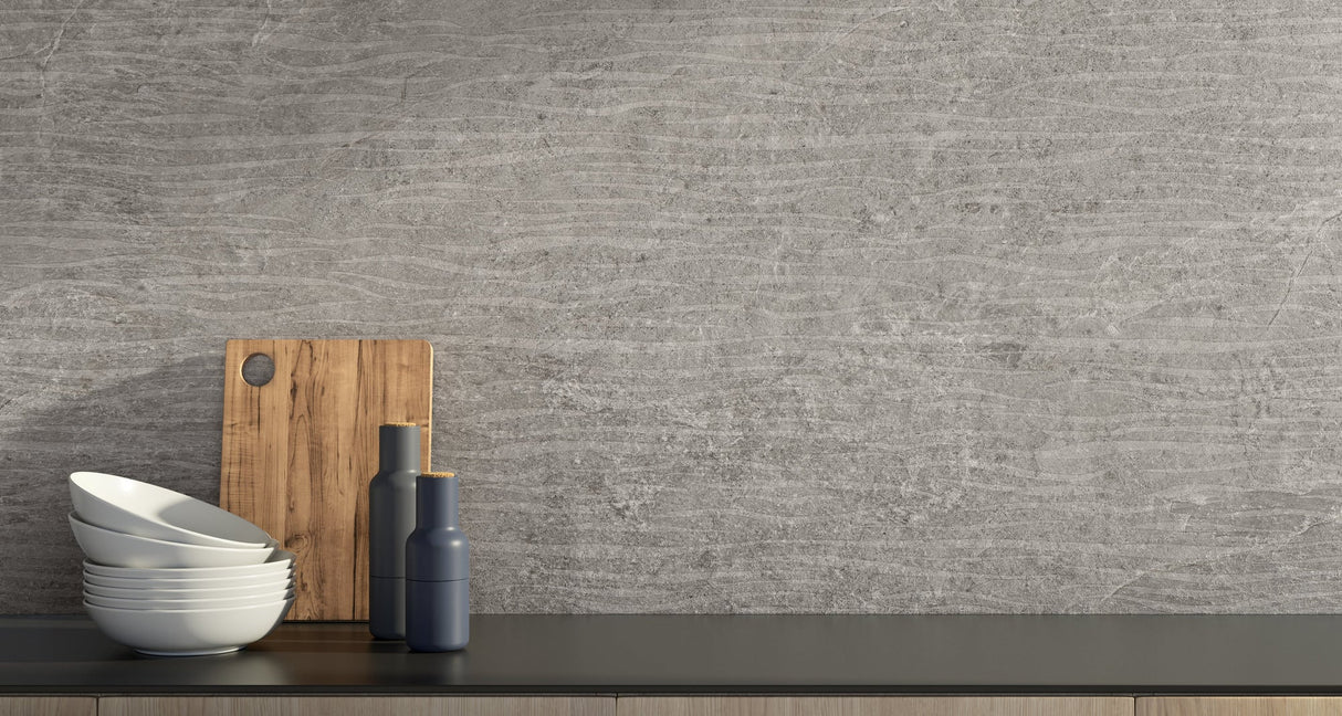 Farmhouse Living 48 X 110 Matte Deco Waved Porcelain Tile in Millstone