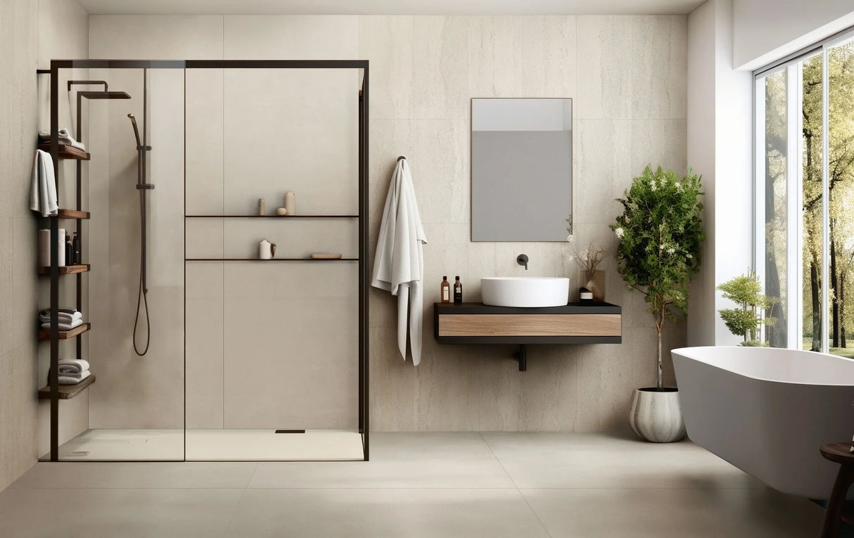 Imprint Pre-Fab 32 X 90 Matte Porcelain Tile in Intaglio Kaolin