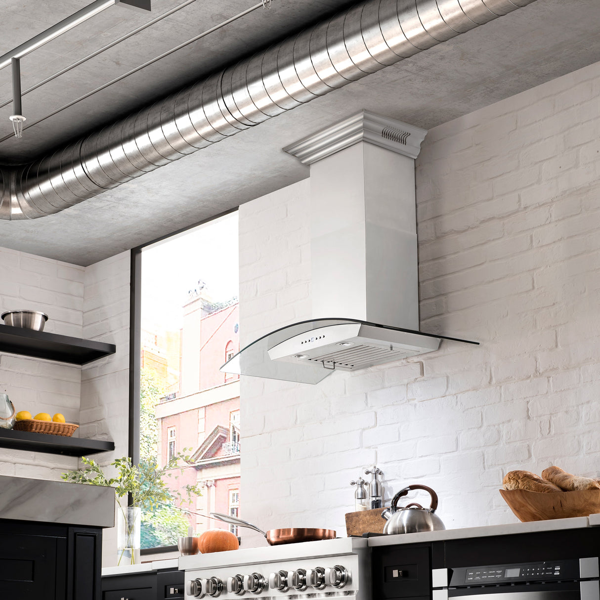 30" ZLINE CrownSound™Ducted Vent Wall Mount Range Hood in Stainless Steel with Built-in Bluetooth Speakers (KZCRN-BT-30)