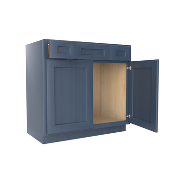 Vanity Sink Drawer Base Cabinet - 36W x 34 1/2H x 21D - 2 DRW, 2D - Blue Shaker Cabinet - RTA