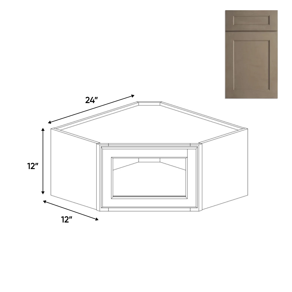 Newport Millstone - 24 Inch Diagonal Corner Glass Door Wall Cabinet - 24" Width x 12" Height x 12" Depth