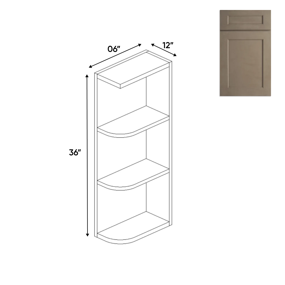 Newport Millstone - 36 Inch Wall Open Shelf Wall Cabinet - 06" Width x 36" Height x 12" Depth