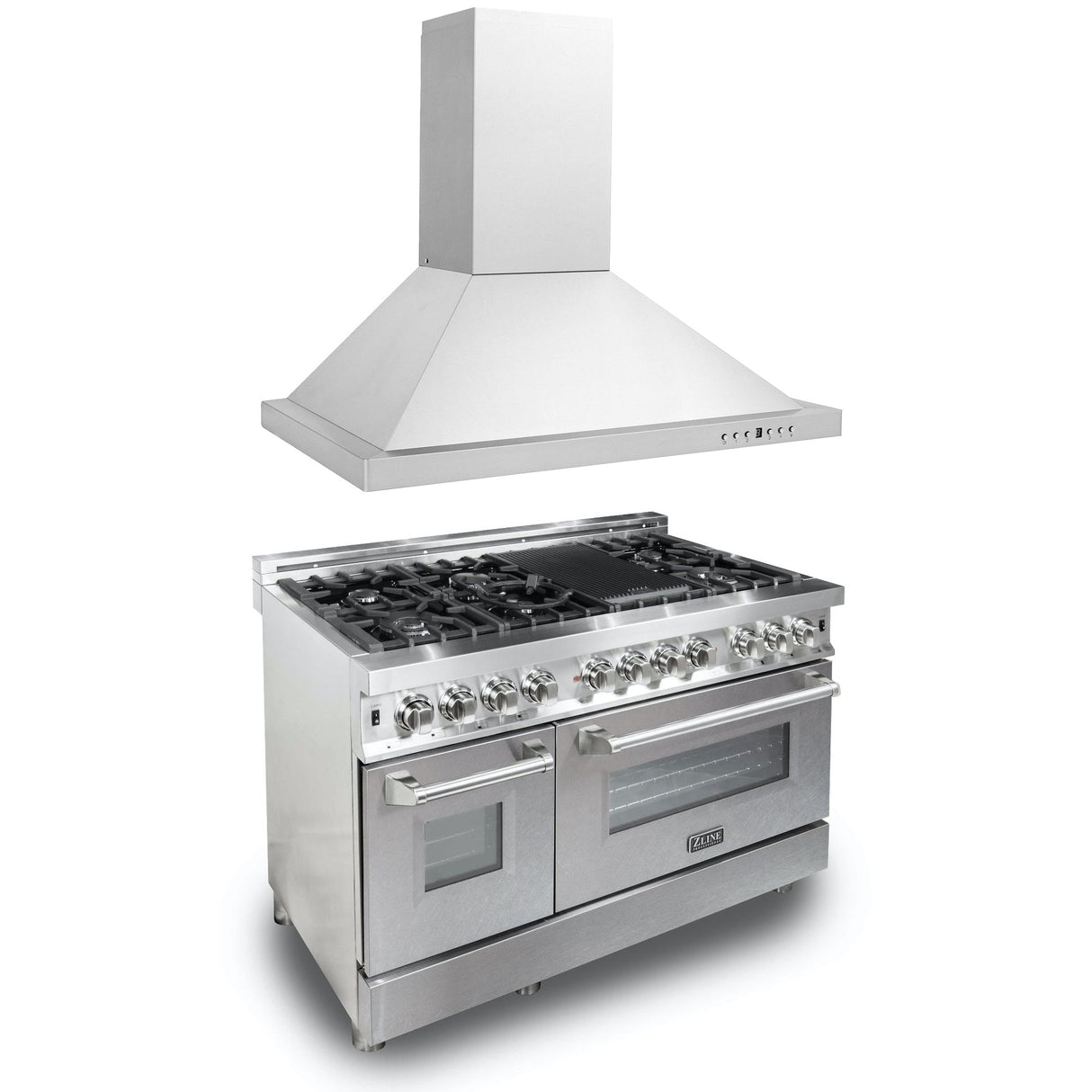 ZLINE 48 in. Kitchen Package with Satin Stainless Steel Dual Fuel Range and Convertible Vent Range Hood
