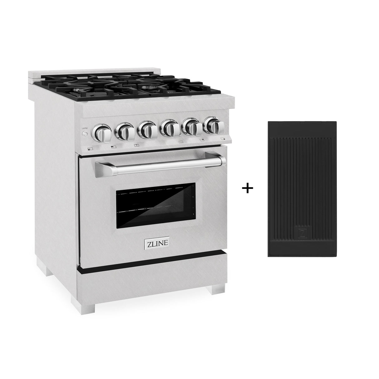 ZLINE 24 in. 2.8 cu. ft. Legacy Dual Fuel Range with 4 Burner Gas Cooktop and Electric Convection Oven in Satin Stainless Steel with Griddle (RAS-SN-GR-24)