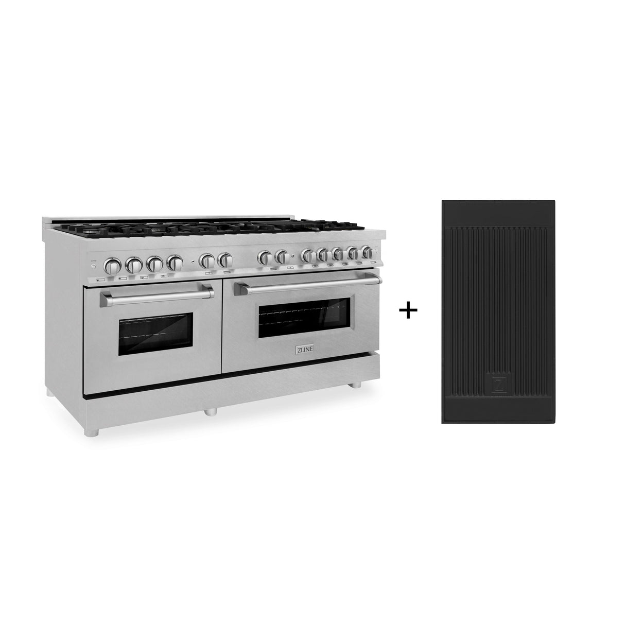 ZLINE 60 in. 7.4 cu. ft. Legacy Dual Fuel Range with 9 Burner Gas Cooktop and 2 Electric Convection Ovens in Satin Stainless Steel with Griddle (RAS-SN-GR-60)