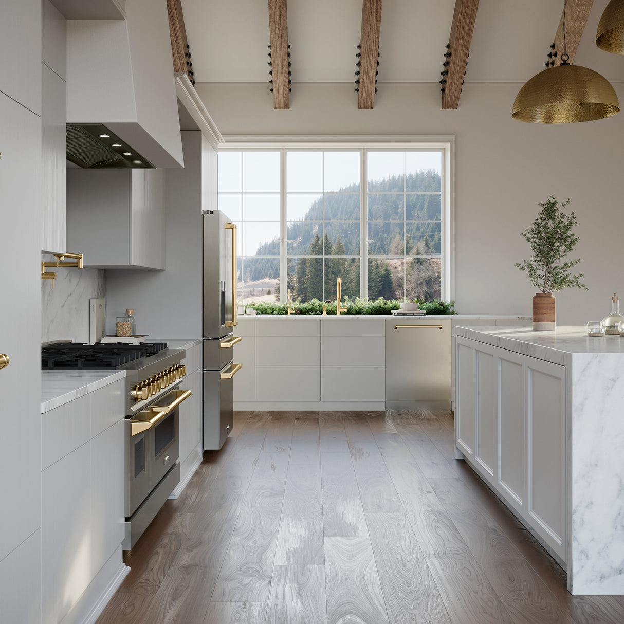 ZLINE Autograph Edition 24" Monument Series 3rd Rack Top Touch Control Tall Tub Dishwasher in Stainless Steel with Polished Gold Handle, 45dBa (DWMTZ-304-24-G)