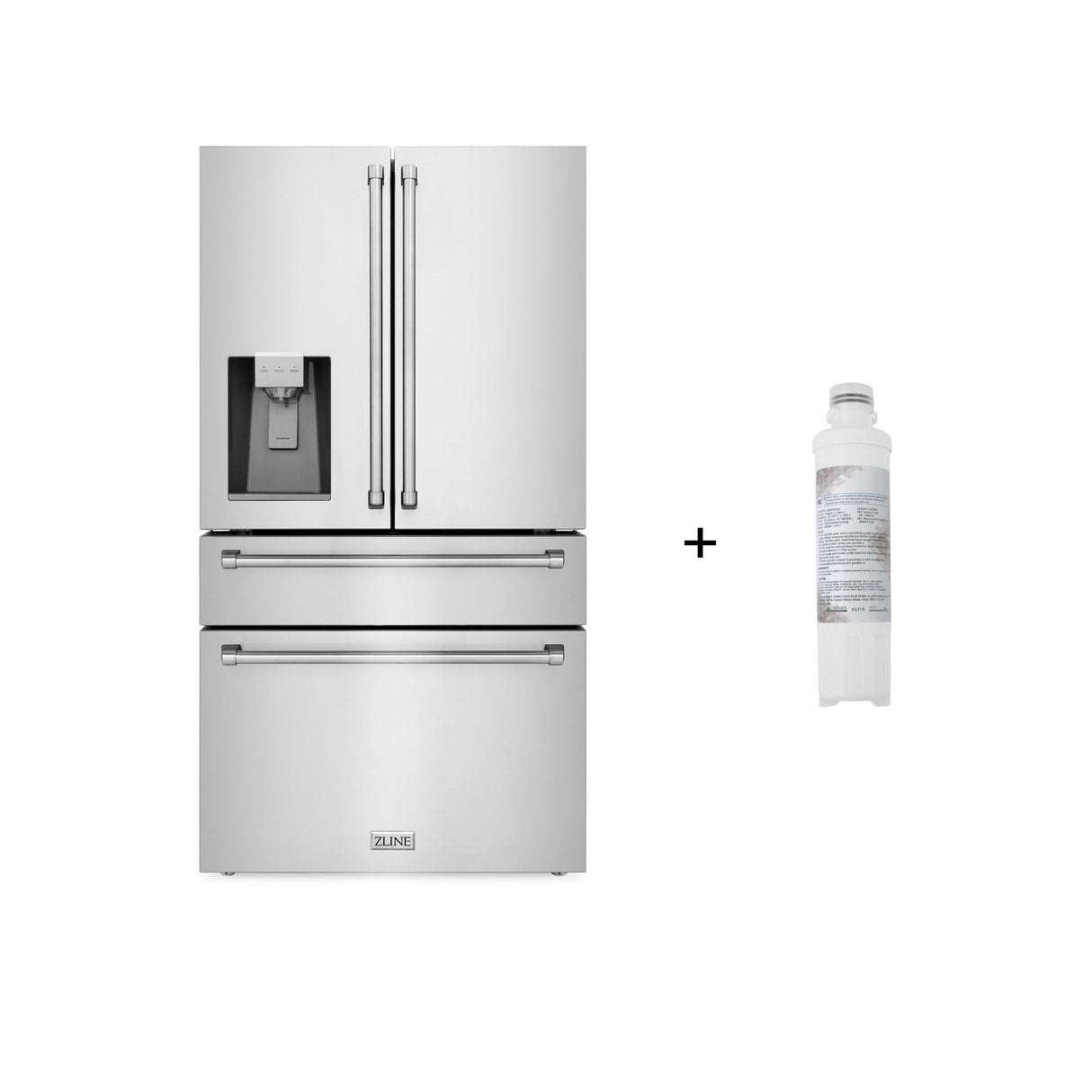 ZLINE 36 in. 21.6 cu. ft. Counter-Depth French Door Refrigerator with Water and Ice Dispenser with Extra Water Filter in Fingerprint-Resistant Stainless Steel (RFM-W-WF-36)