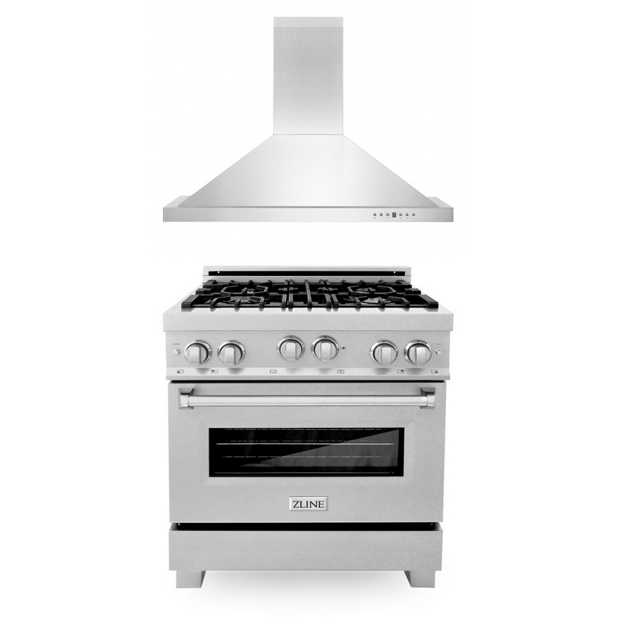 ZLINE 30 in. Kitchen Package with Stainless Steel Gas Range with DuraSnow Door and Convertible Vent Range Hood (2KP-RGSNRH30)