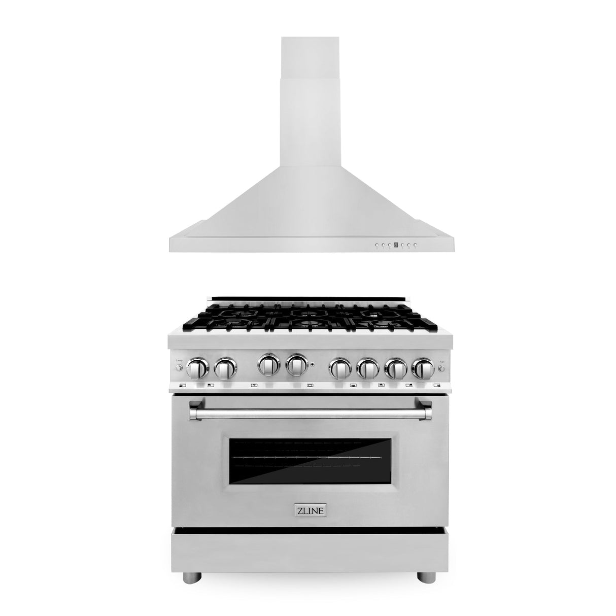 ZLINE 36 in. Kitchen Package with Stainless Steel Gas Range and Convertible Vent Range Hood (2KP-RGRH36)