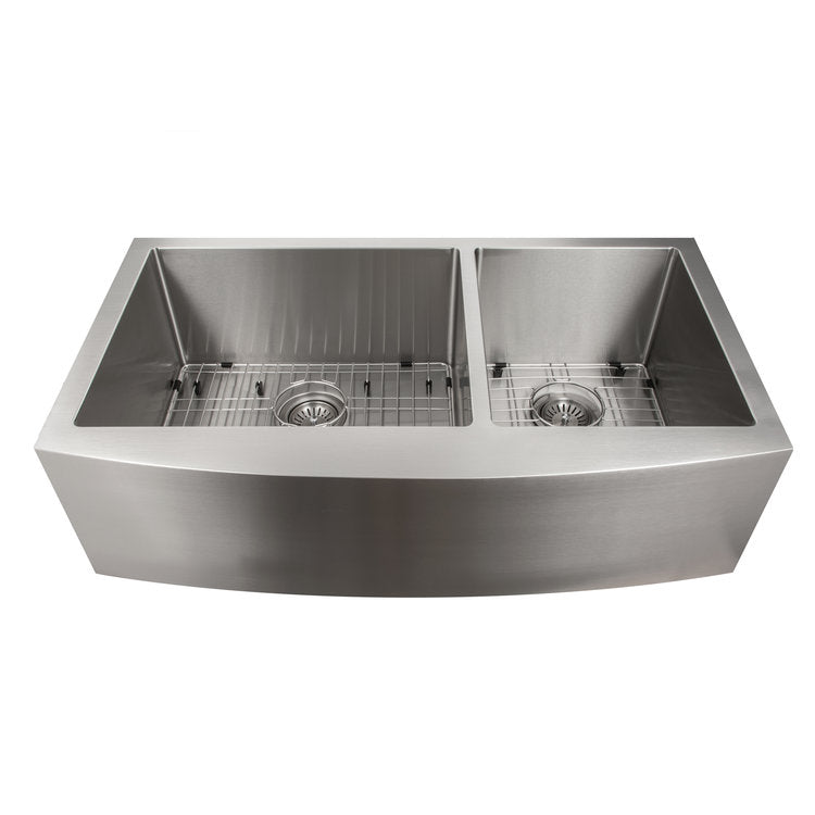 ZLINE 36 in. Courchevel Farmhouse Apron Mount Double Bowl Stainless Steel Kitchen Sink with Bottom Grid (SA60D-36)