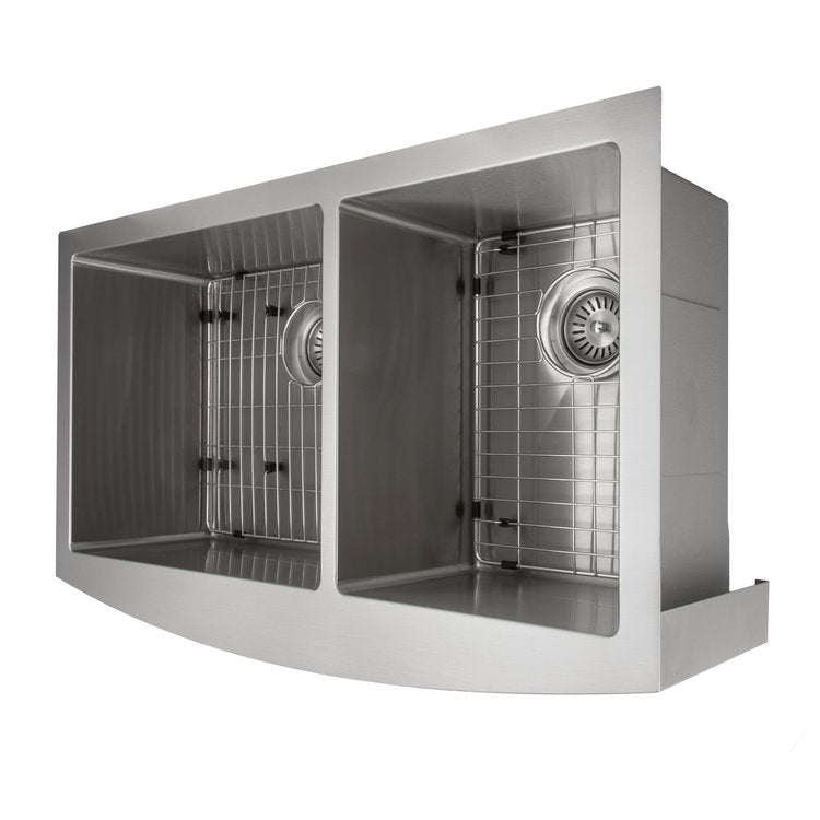 ZLINE 36 in. Courchevel Farmhouse Apron Mount Double Bowl Stainless Steel Kitchen Sink with Bottom Grid (SA60D-36)