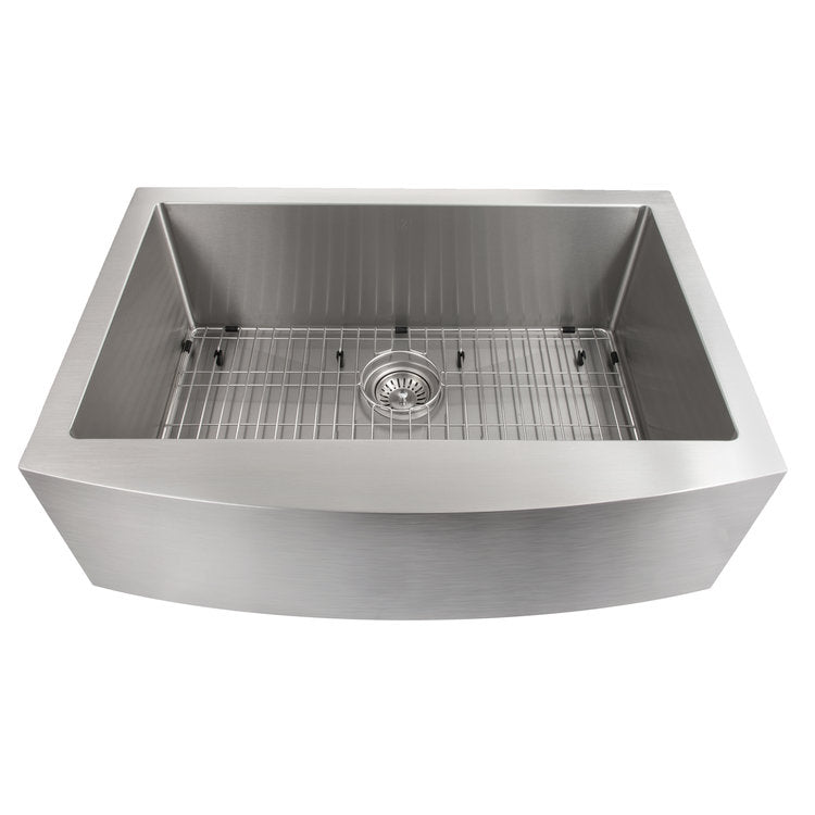 ZLINE 30 in. Zermatt Farmhouse Apron Mount Single Bowl Stainless Steel Kitchen Sink with Bottom Grid (SAS-30)