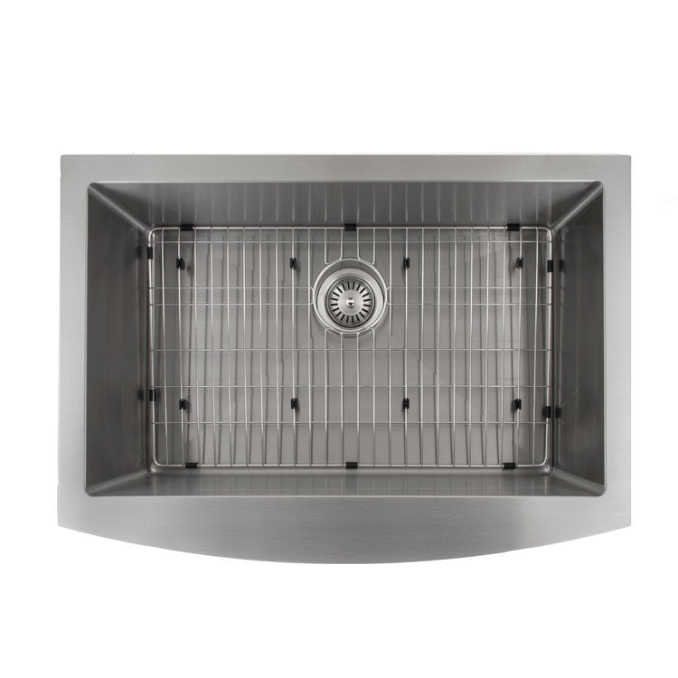 ZLINE 30 in. Zermatt Farmhouse Apron Mount Single Bowl Stainless Steel Kitchen Sink with Bottom Grid (SAS-30)
