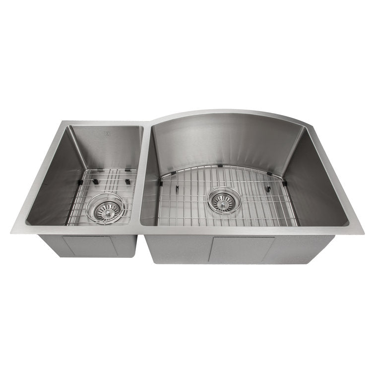 ZLINE 33 in. Aspen Undermount Double Bowl Stainless Steel Kitchen Sink with Bottom Grid (SC30D-33)