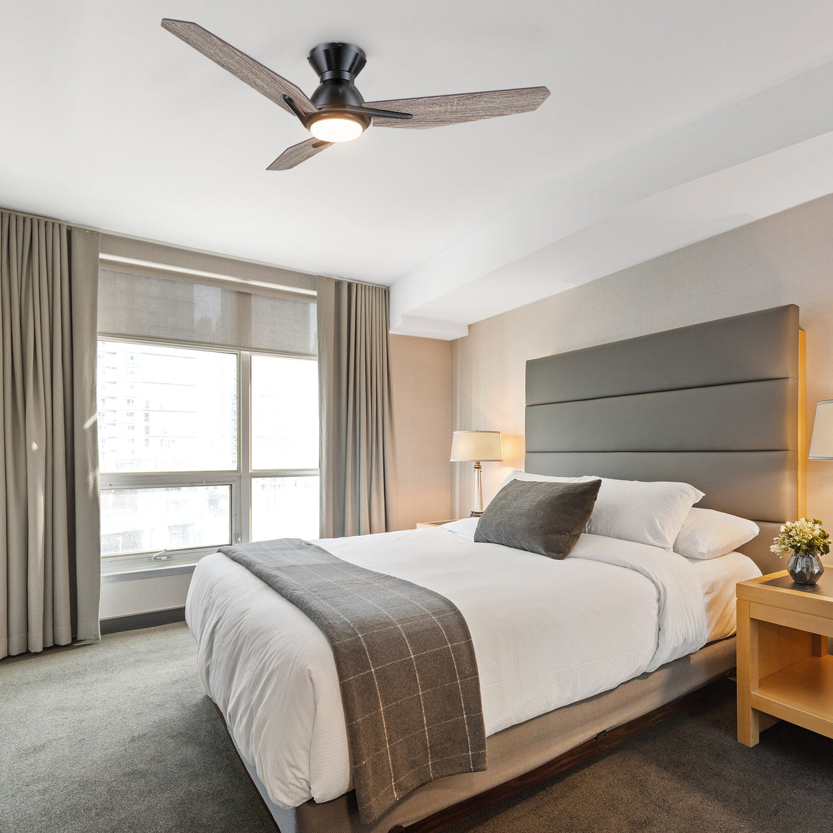 CALEN 48 inch 3-Blade Flush Mount Smart Ceiling Fan with LED Light & Remote