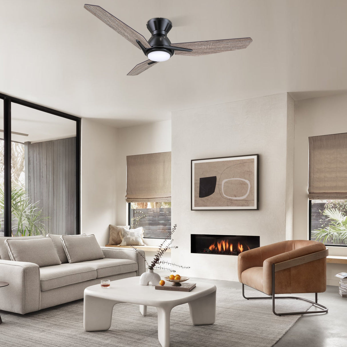 CALEN 48 inch 3-Blade Flush Mount Smart Ceiling Fan with LED Light & Remote
