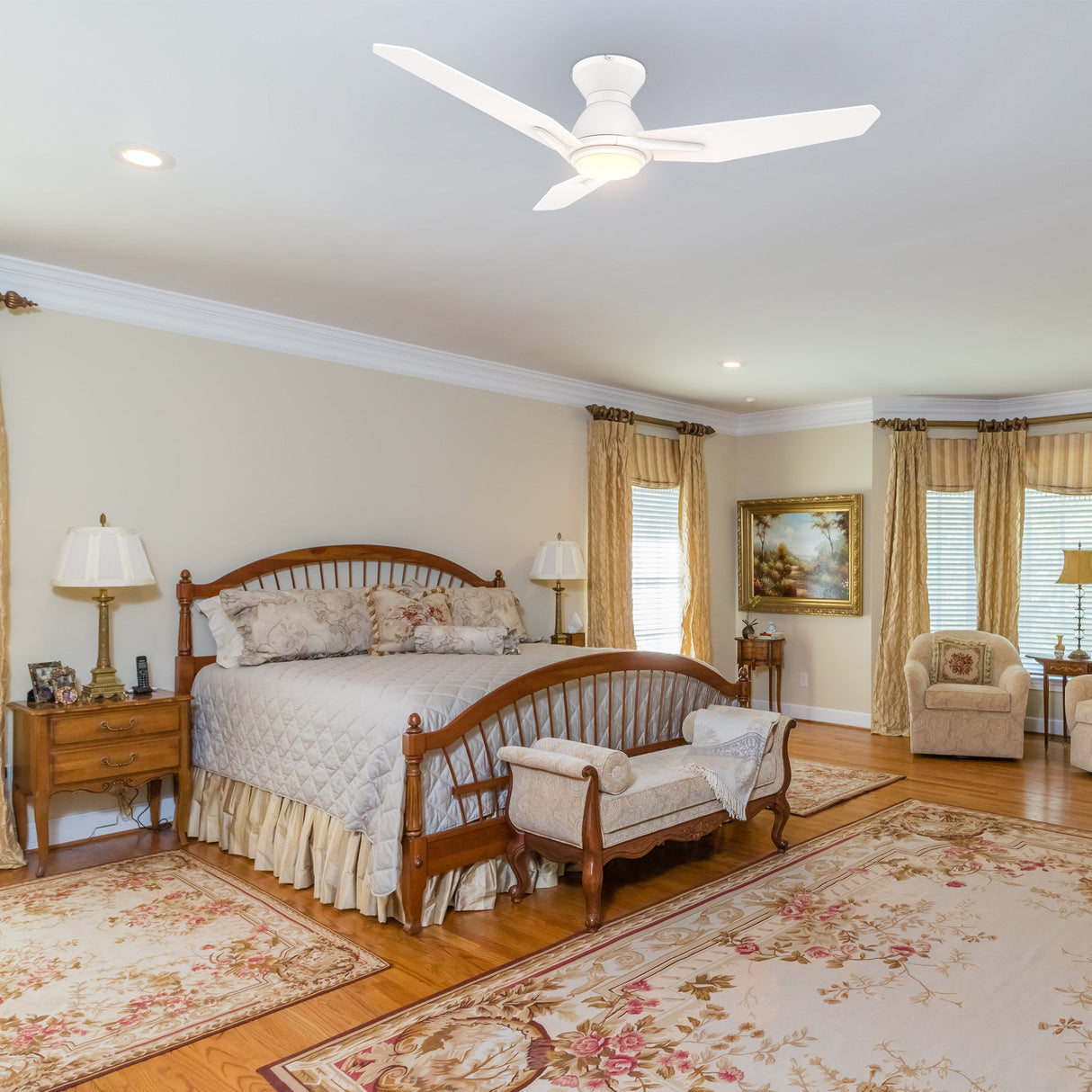 CALEN 48 inch 3-Blade Flush Mount Smart Ceiling Fan with LED Light & Remote