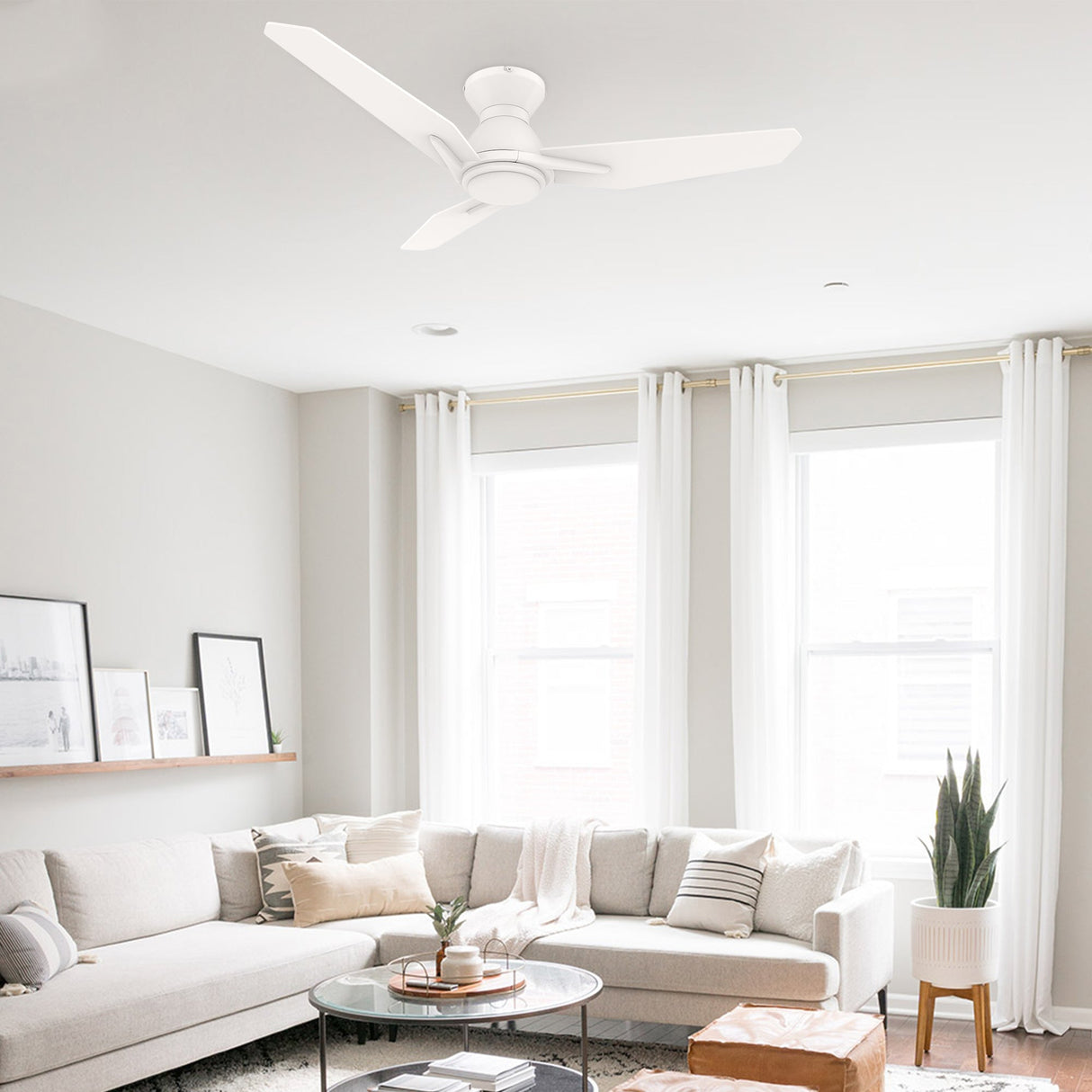 CALEN 48 inch 3-Blade Flush Mount Smart Ceiling Fan with LED Light & Remote