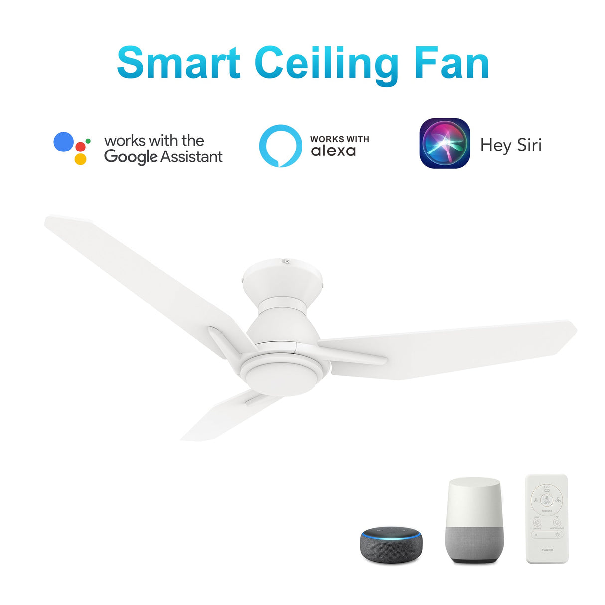 CALEN 48 inch 3-Blade Flush Mount Smart Ceiling Fan with LED Light & Remote