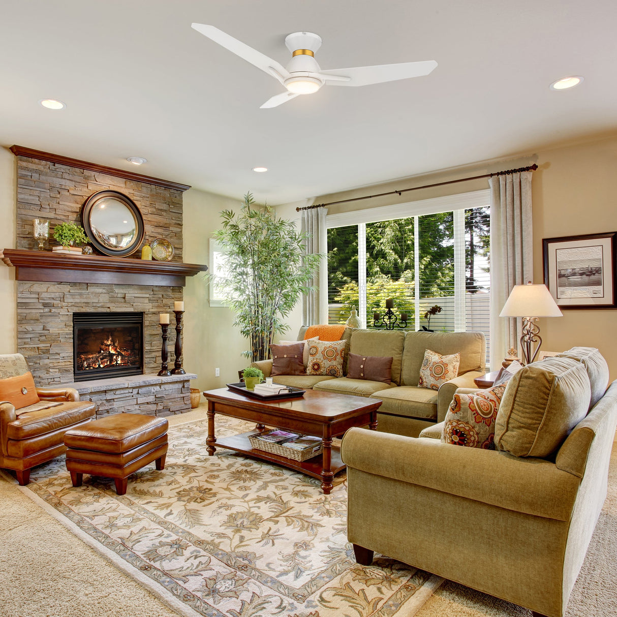 CALEN 48 inch 3-Blade Flush Mount Smart Ceiling Fan with LED Light & Remote